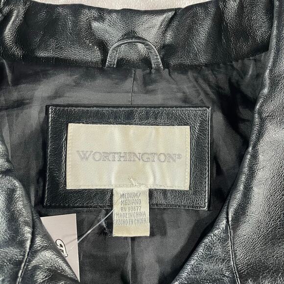 Vintage Women’s Worthington Full Zip Black Leather Chic Coat - Picture 3 of 6